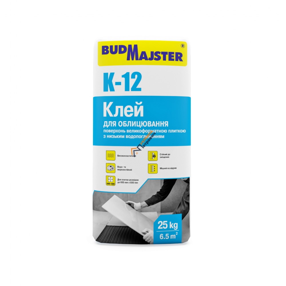 Клей для великоформатної керамогранитной плитки BudMajster K-12 (25 кг) - ціна, відгуки, характеристики на будбазі у Києві та Харкові