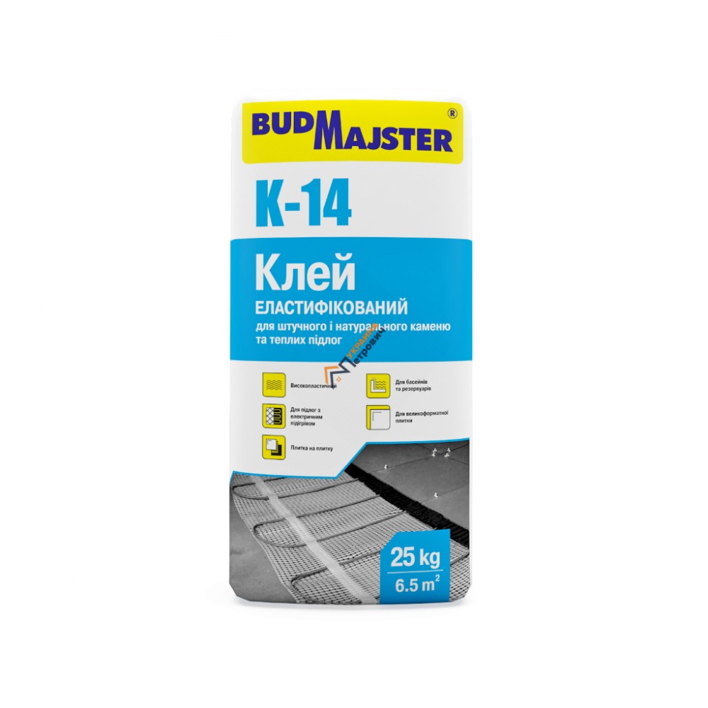 Клей для плитки еластифікований BudMajster K-14 (25 кг) - ціна, відгуки, характеристики на будбазі у Києві та Харкові
