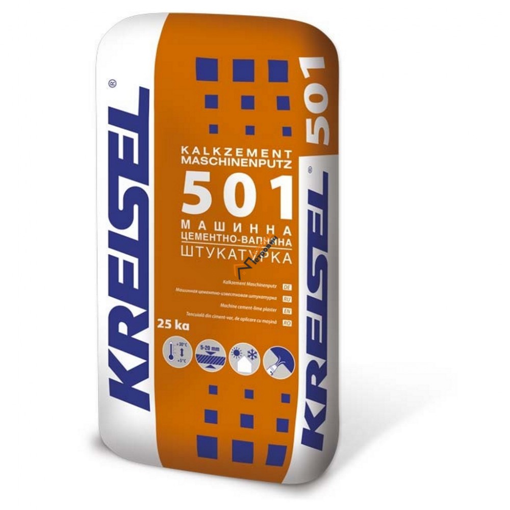 Машинная цементно-известковая штукатурка Kreisel 501 (25 кг) - цена, отзывы, характеристики на стройбазе в Киеве и Харькове