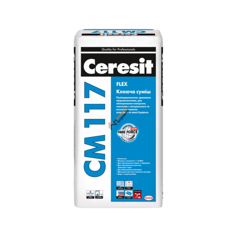Клей для плитки Ceresit CM 117 FLEX (25 кг) - цена, отзывы, характеристики на стройбазе в Киеве и Харькове